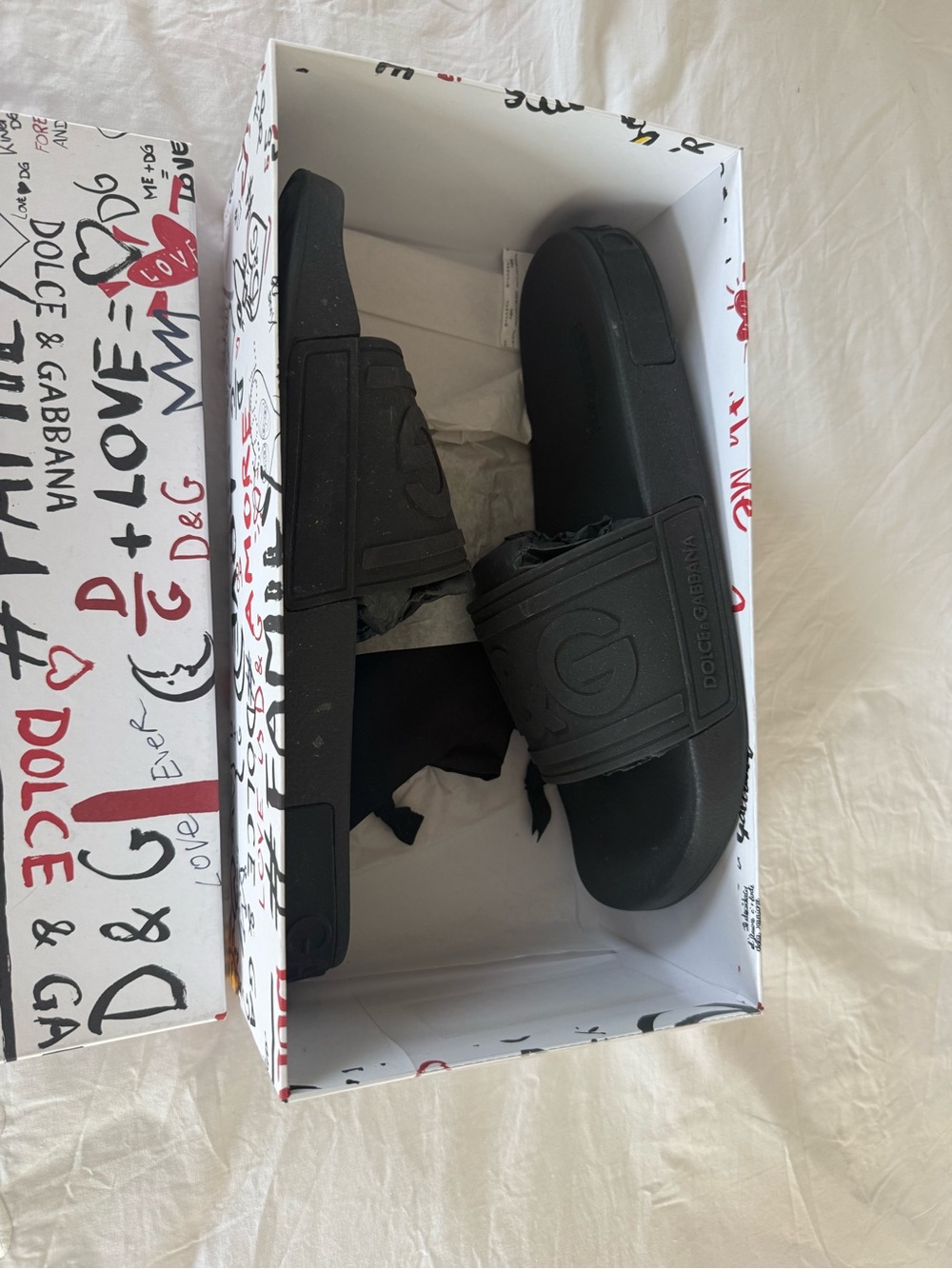 Dolce & Gabbana Black Rubber Logo Slide Sandals with Branded Strap